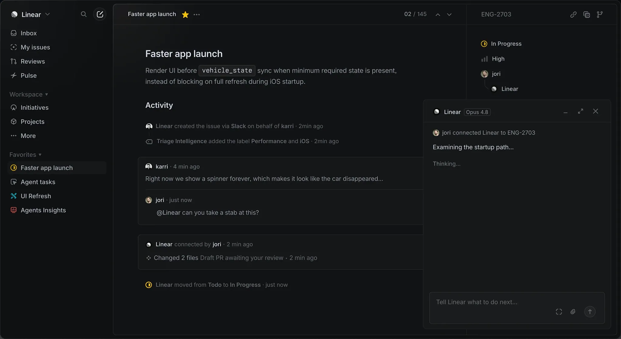 Fig 7: Linear's landing page - the product shown mid-use, never empty